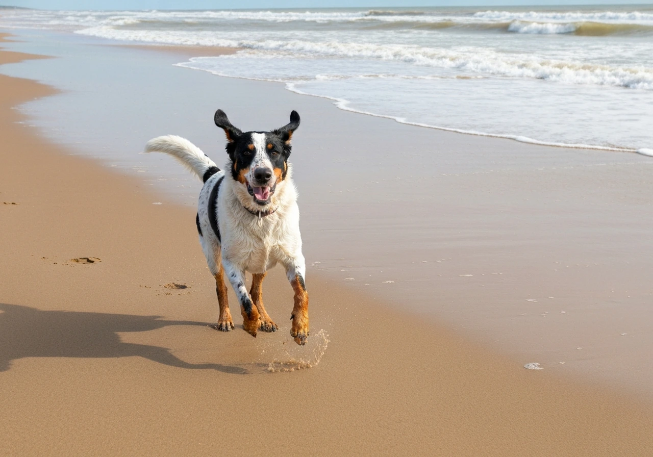 Beauceron outdoors near water